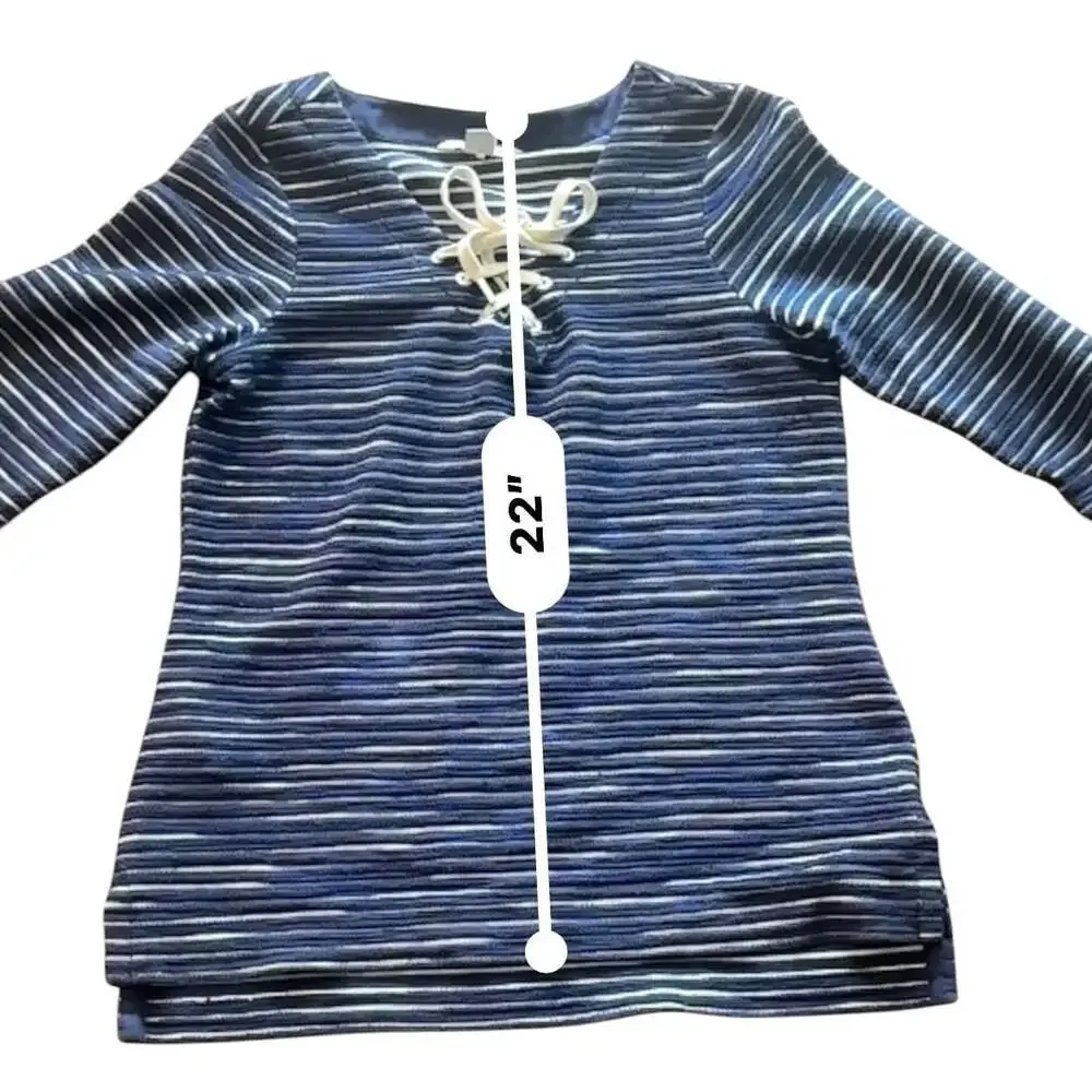 Tommy Bahama Navy White Stripe Lace-Up Pullover Top Size Small Coastal